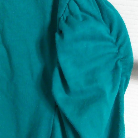 Teal Blue Ruched Puff Sleeve Top - Picture 7 of 9